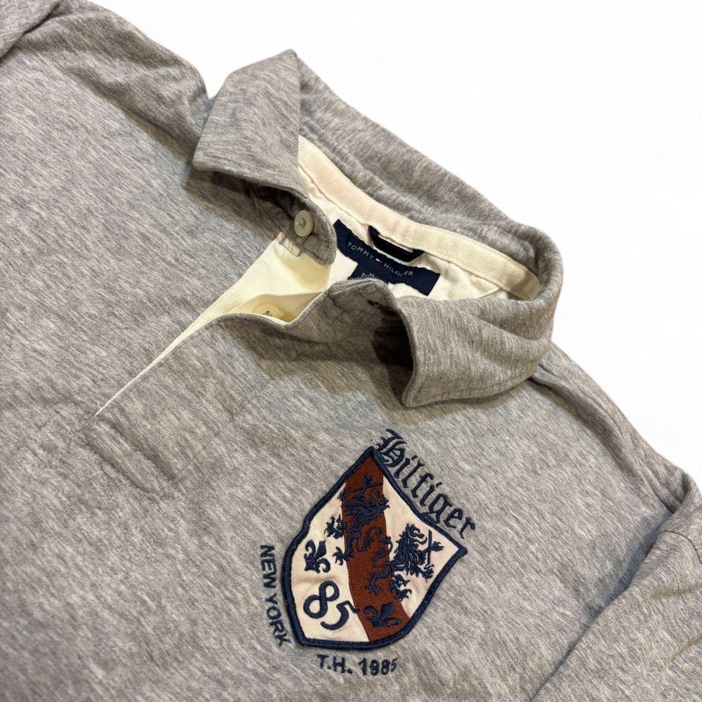 Vintage Tommy Hilfiger Crest Rugby Polo Shirt Gray Mens XL 1985 Streetwear